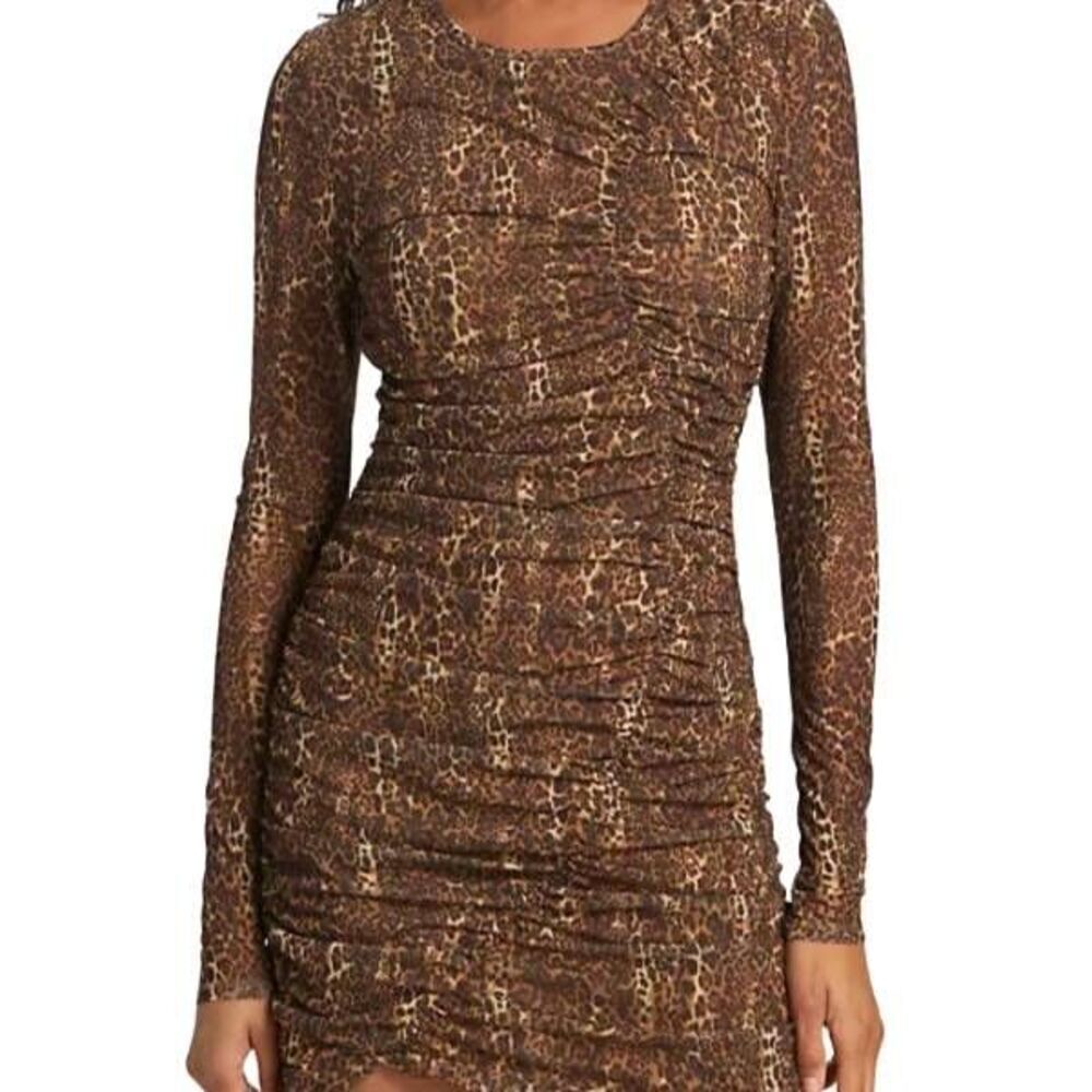 NWT Cami NYC Magdalena Leopard-Print Ruched Minidress sz XS